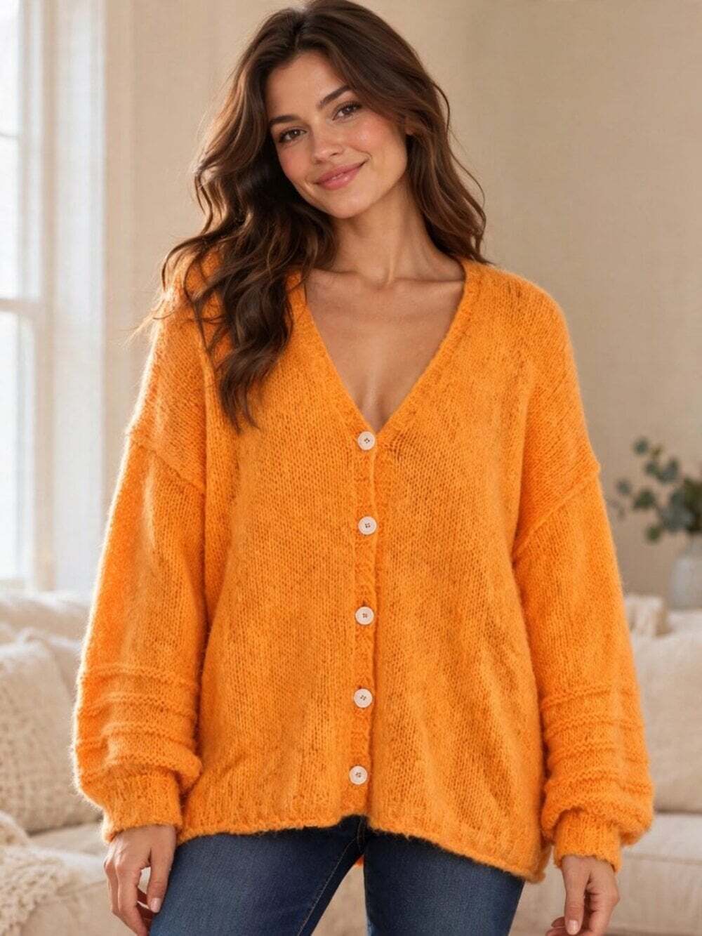 Free People Marina Softspin Cardi Oversized (S )Marigold Orange Boho Knit
